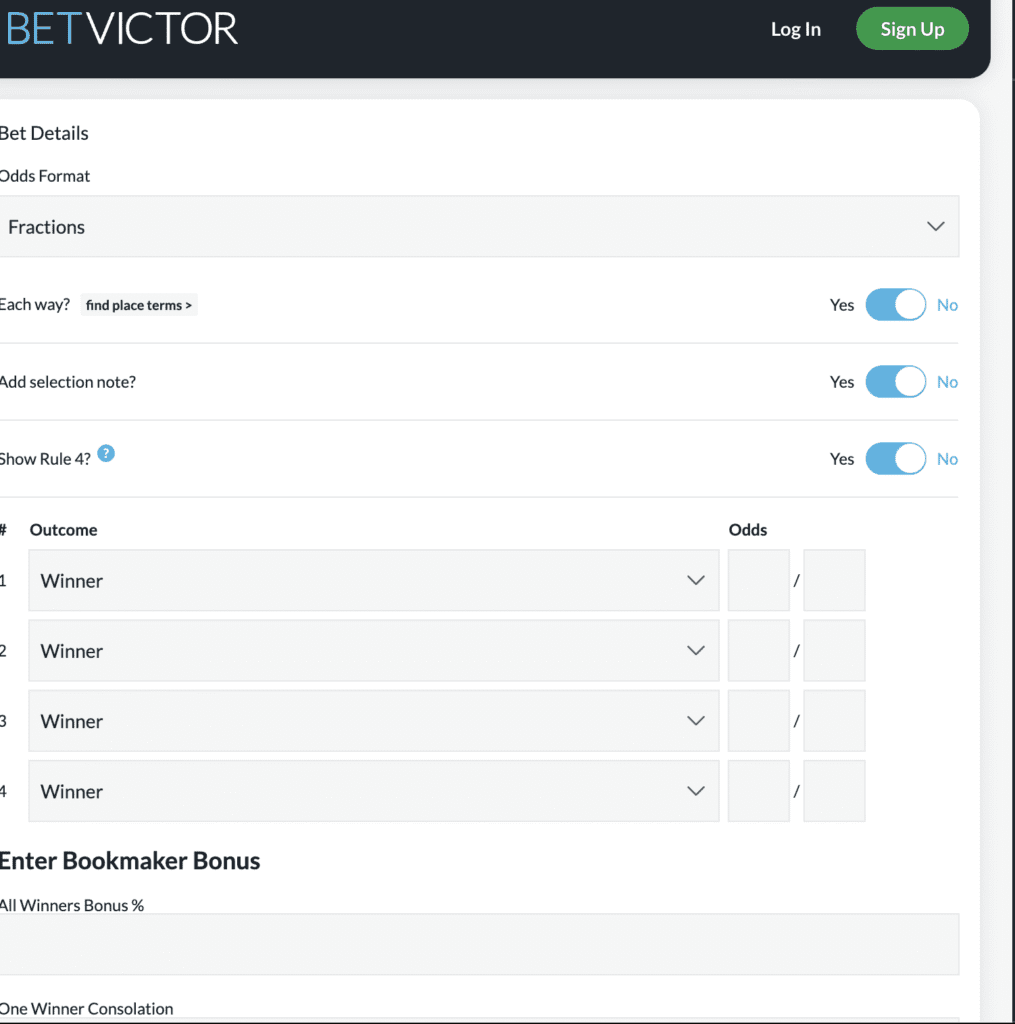 BetVictor Lucky 15 Calculator