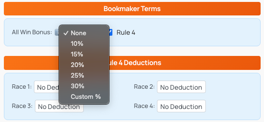 All Win Bonus on Lucky 15 Calculator