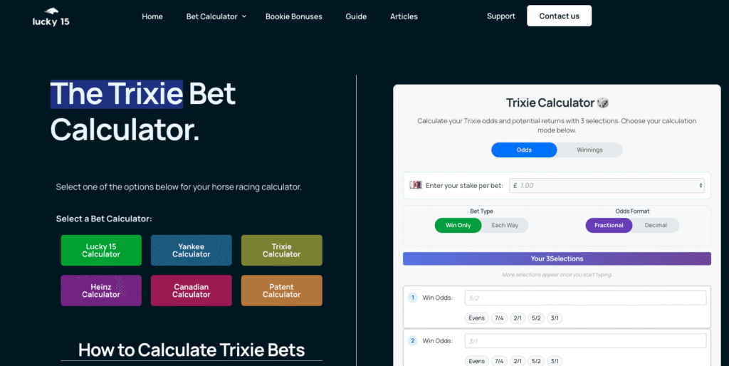 Lucky 15 Calculator - Trixie Bet Calculator