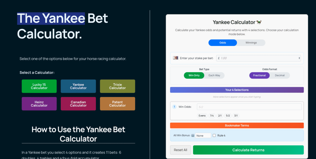 Yankee Bet Calculator